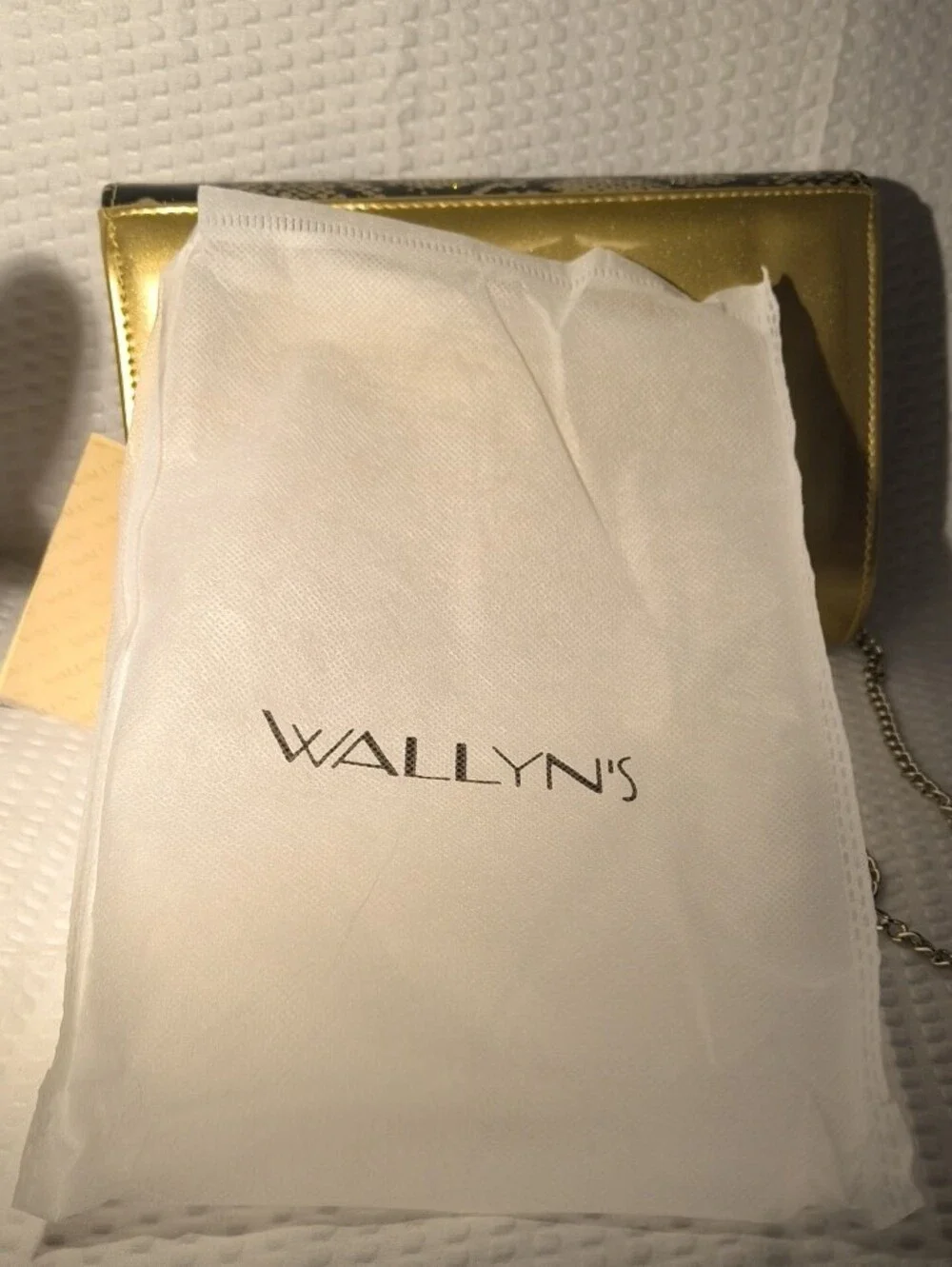 WALLYN'S Metallic Gold & Snake Print Envelope Convertible Bag. & Dustbag